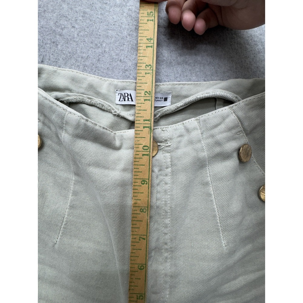 Zara Pants Womens US 2 Green Wide Leg Sailor Button High Rise Cropped Cotton - Picture 4 of 10